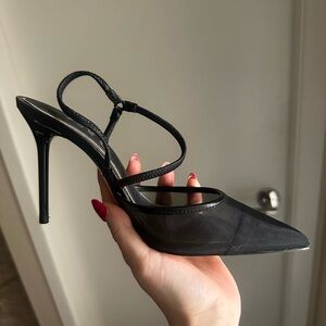 Zara Black Mesh Swingback Heels